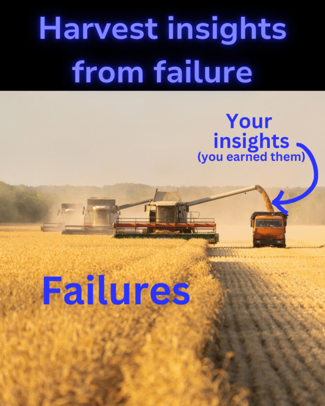 farmers harvesting a crop. the unharvested crops represent failure and the lessons are getting collected